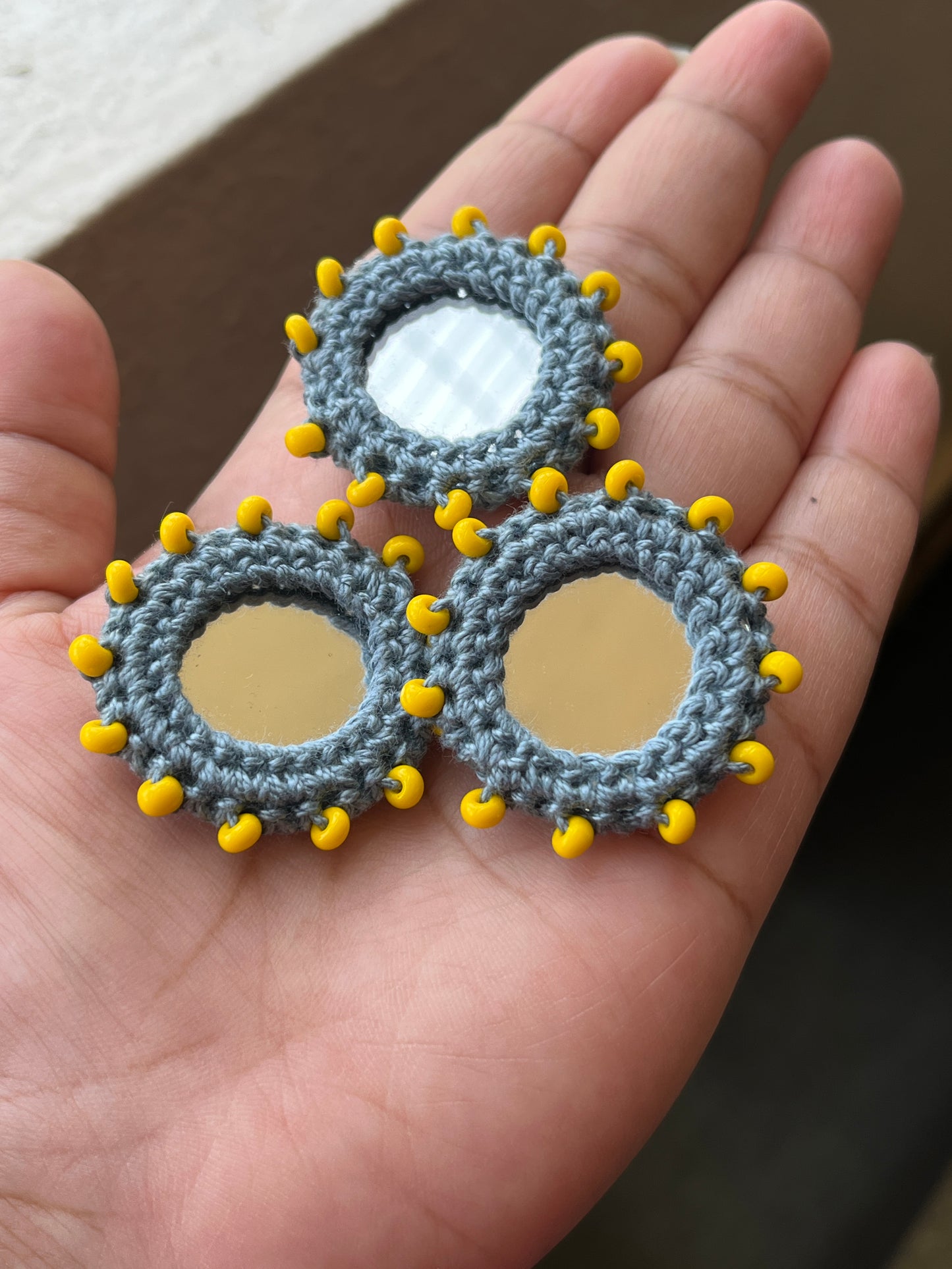 GREY Beaded Mirror Buttons