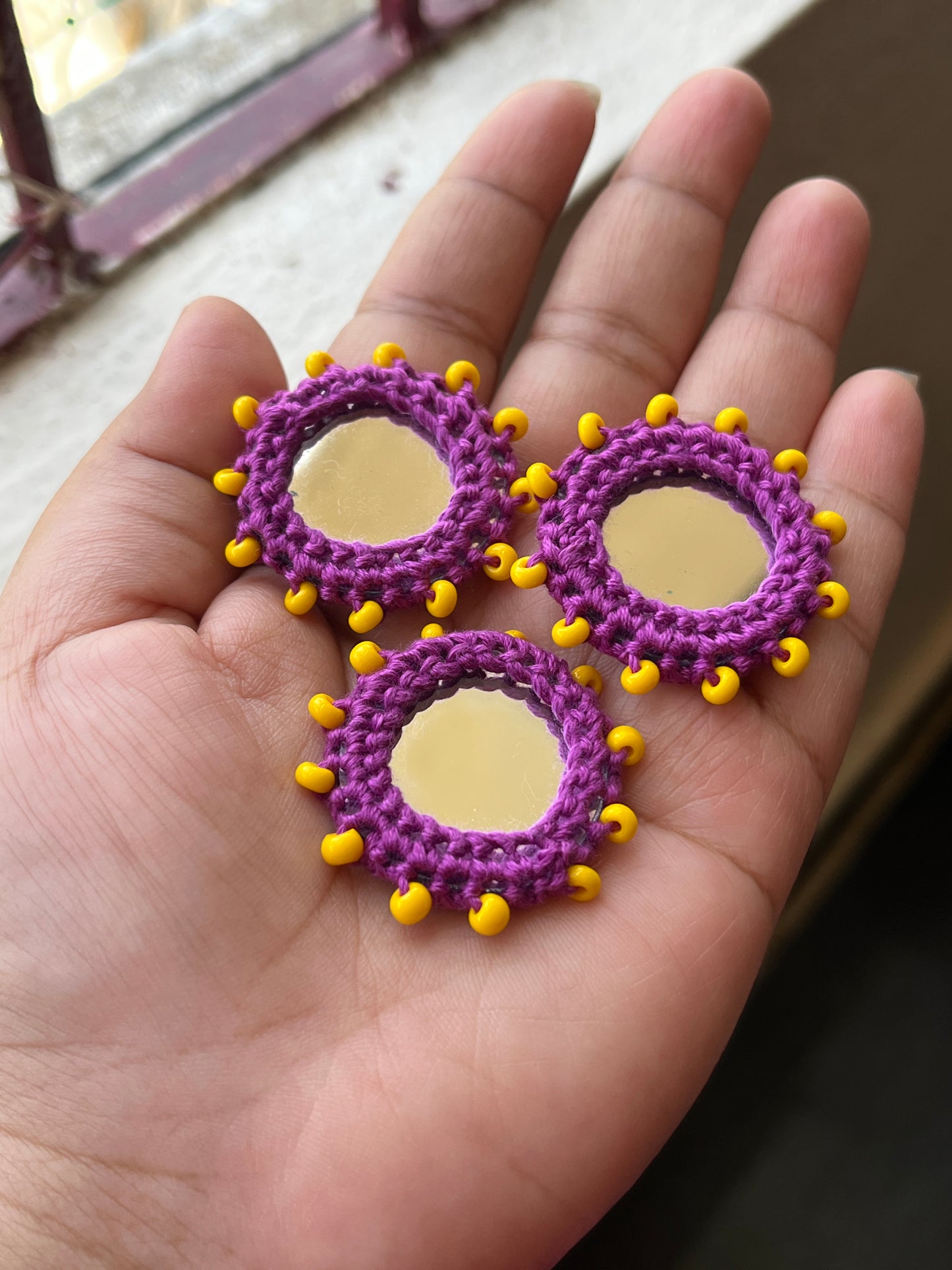 PURPLE Beaded Mirror Buttons
