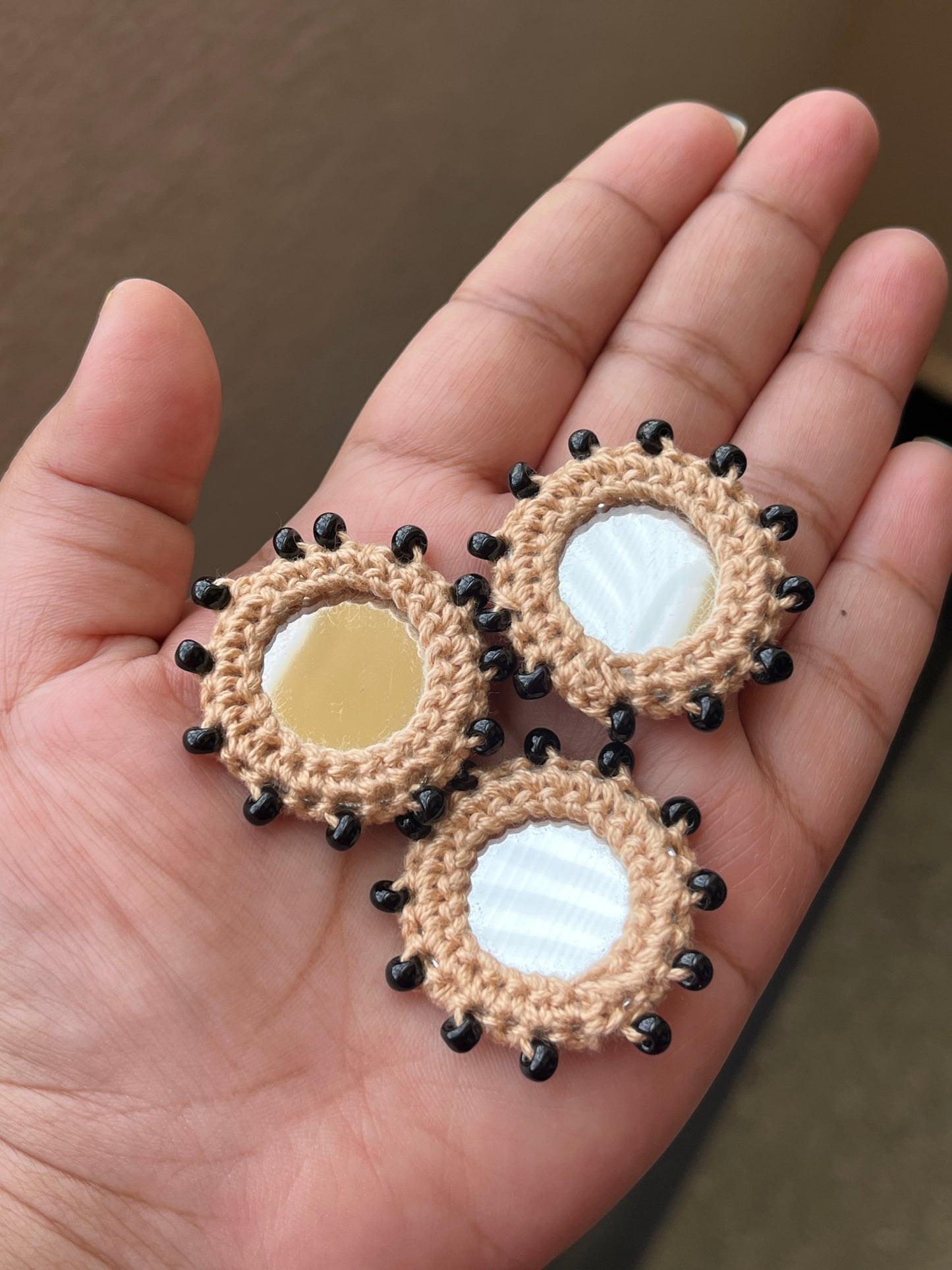 BEIGE Beaded Mirror Buttons