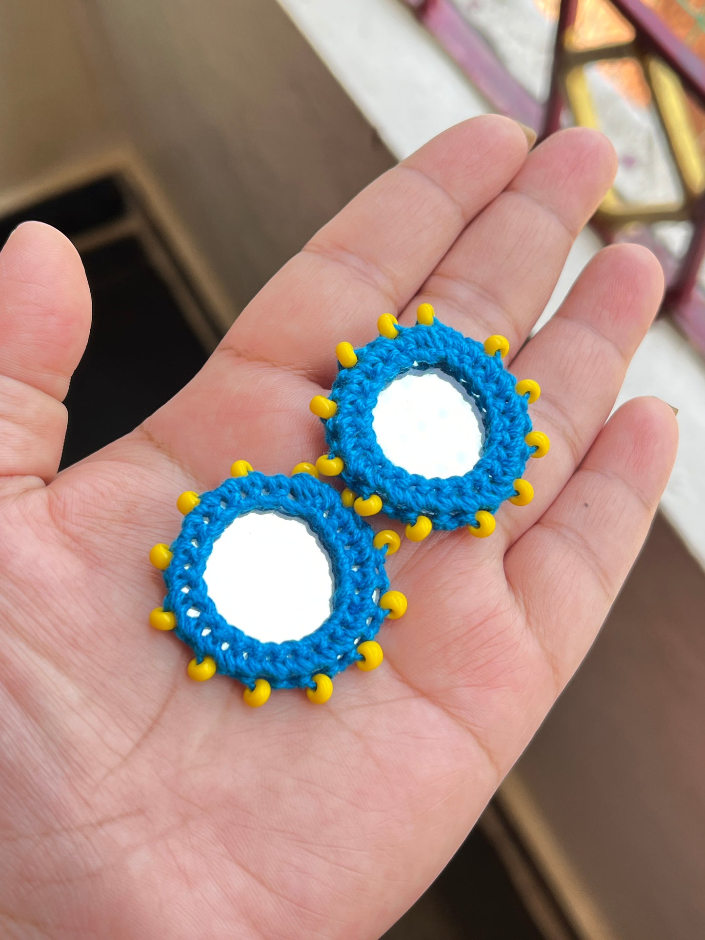 SKY BLUE Beaded Mirror Buttons