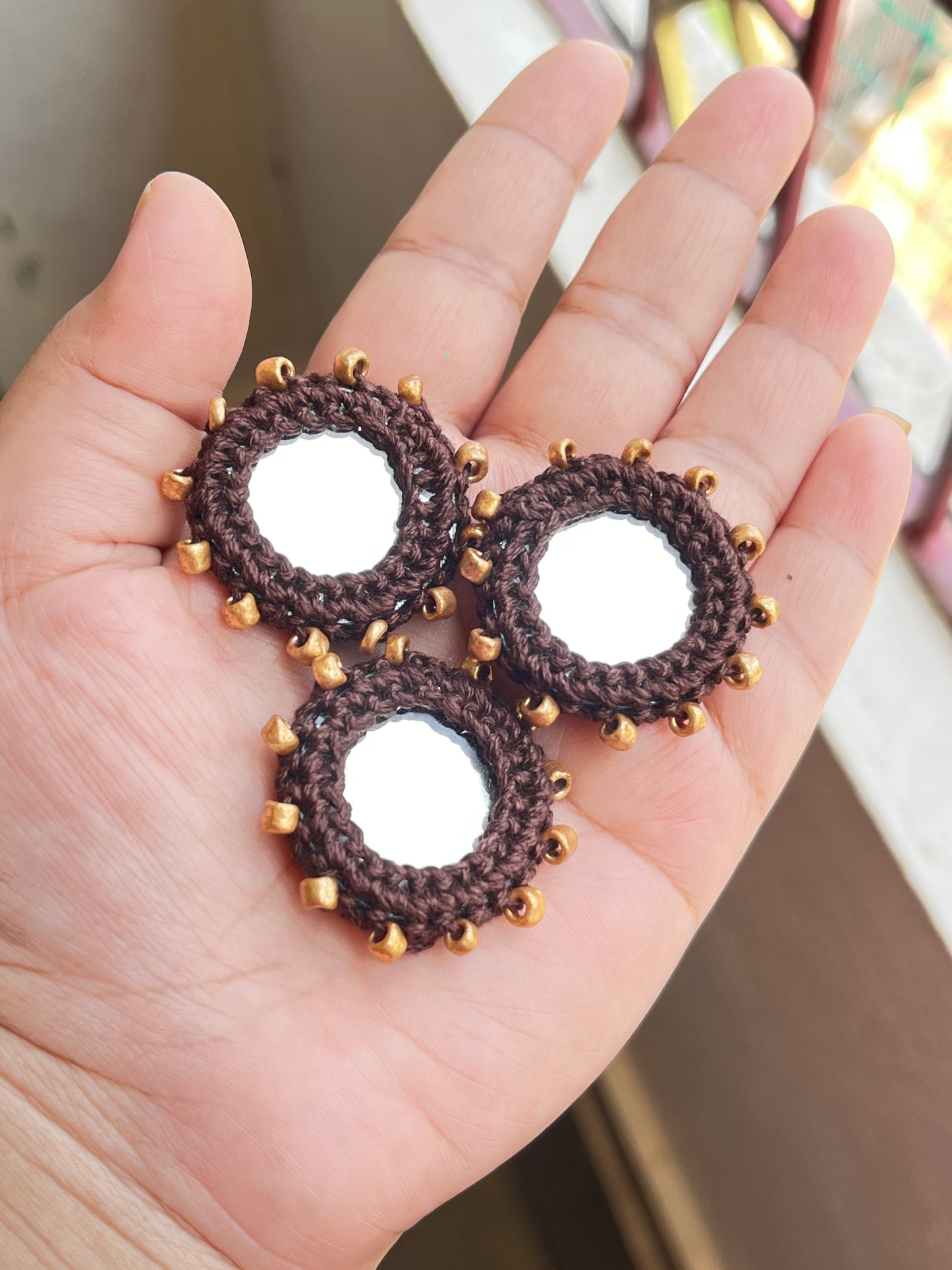 BROWN Beaded Mirror Buttons