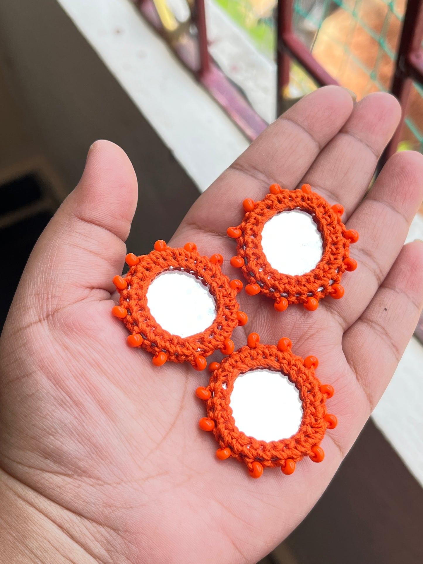 ORANGE Beaded Mirror Buttons