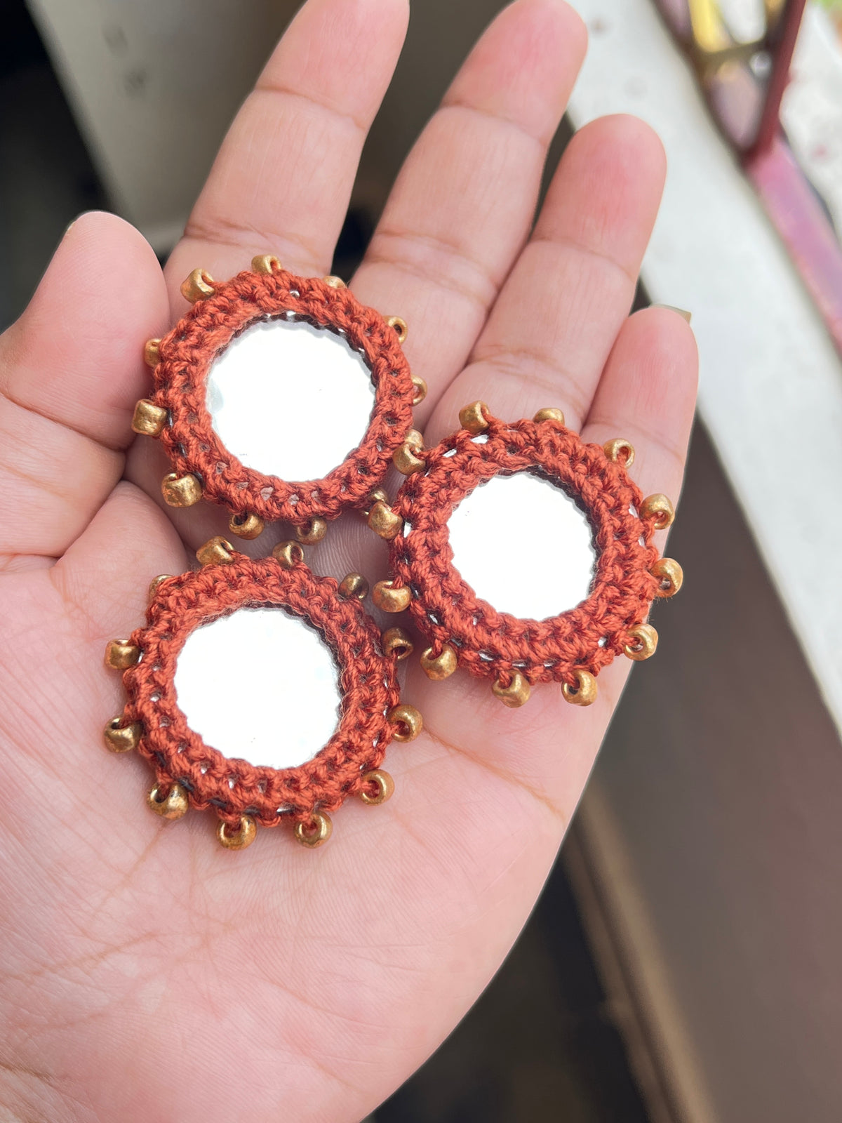 BROWN Beaded Mirror Buttons