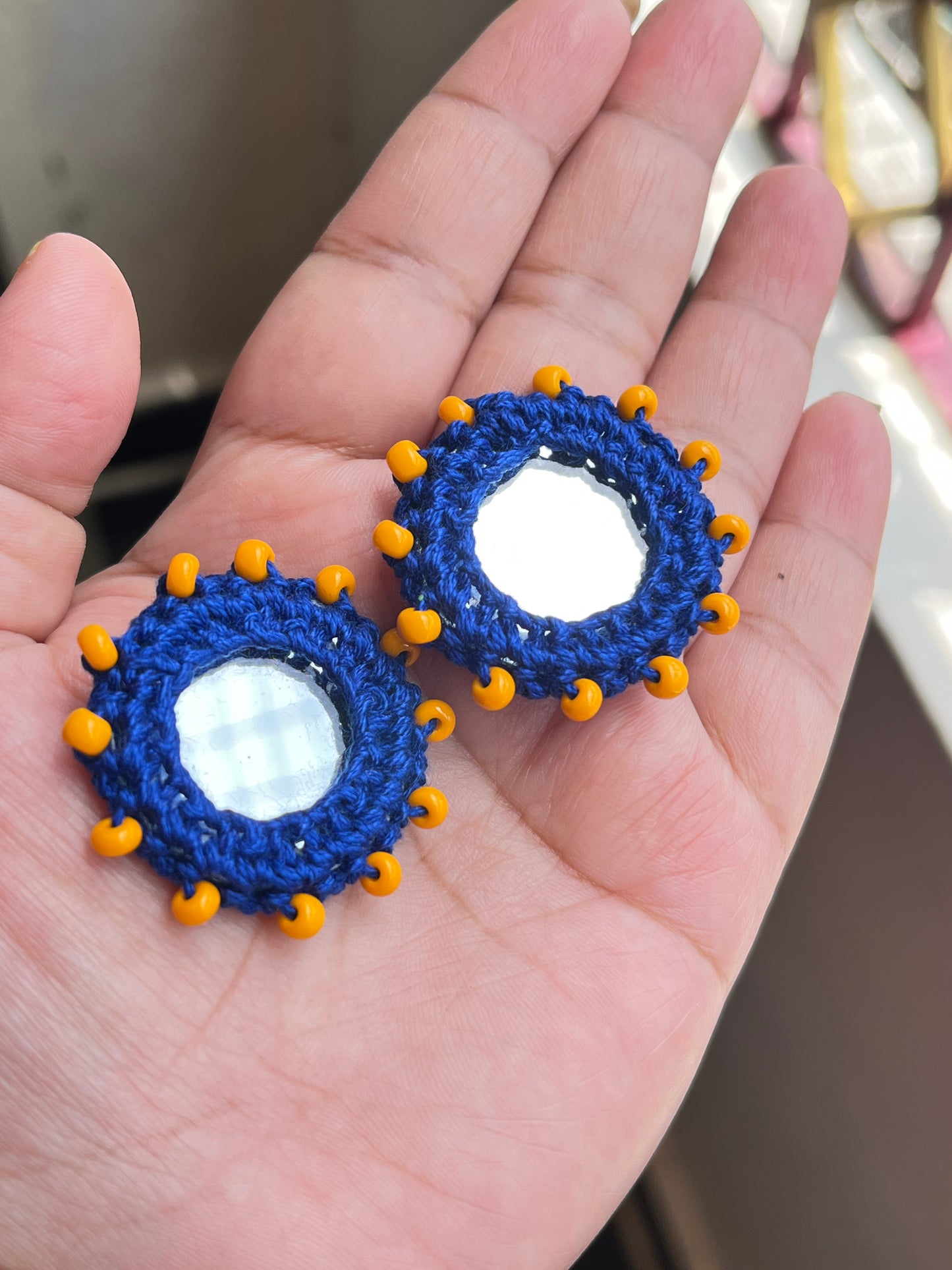 DARK BLUE Beaded Mirror Buttons