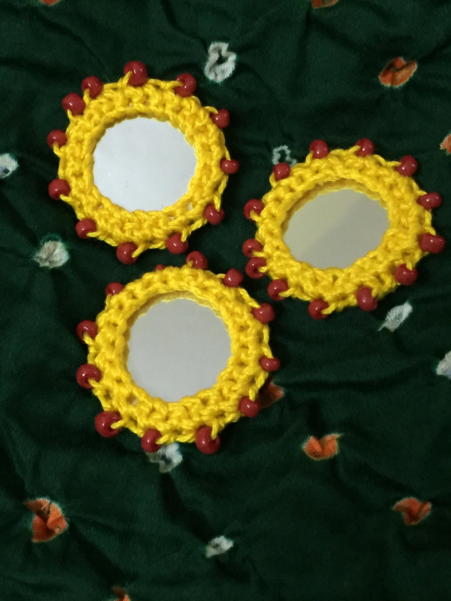 YELLOW Beaded Mirror Buttons