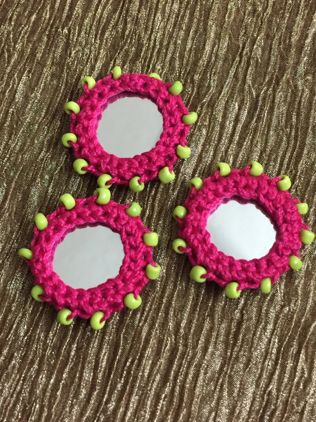 RANI PINK Beaded Mirror buttons