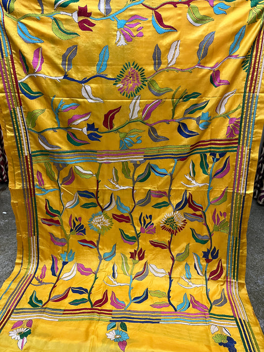 FLORAL FUSION Kanthawork Saree