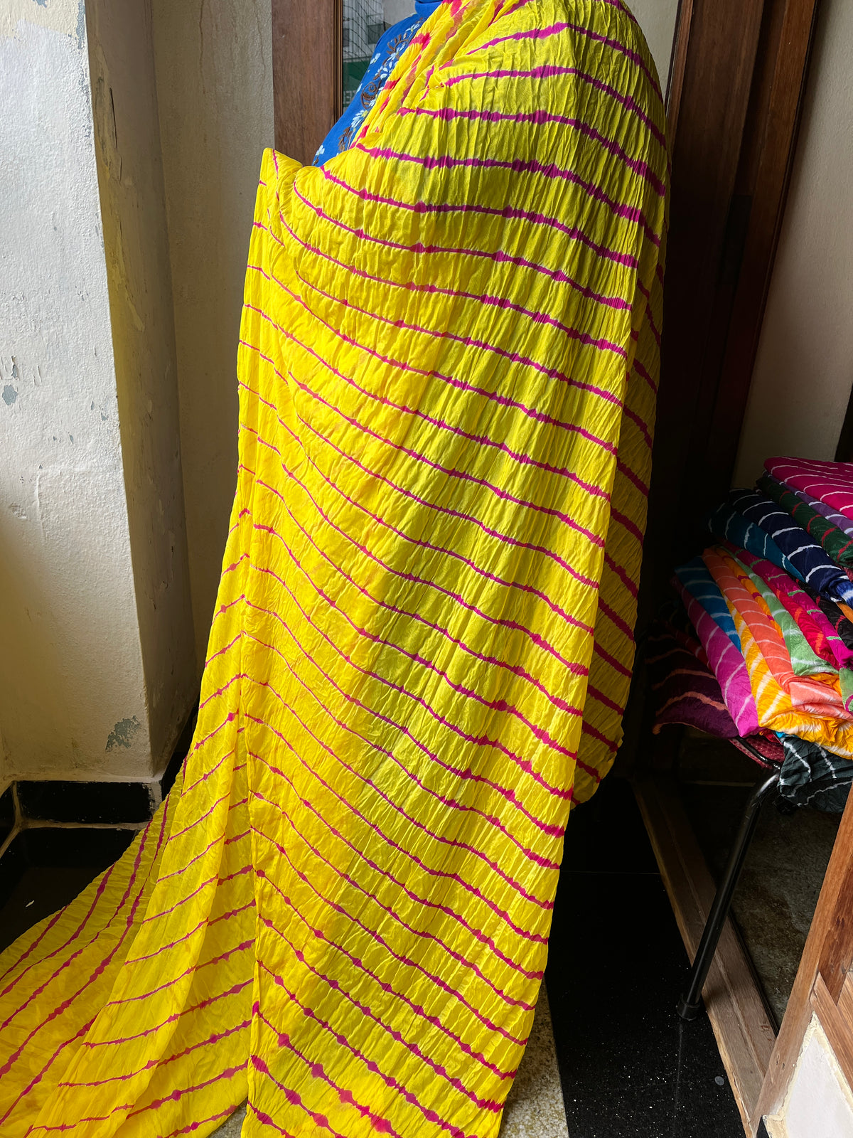 Yellow Lehariya Saree