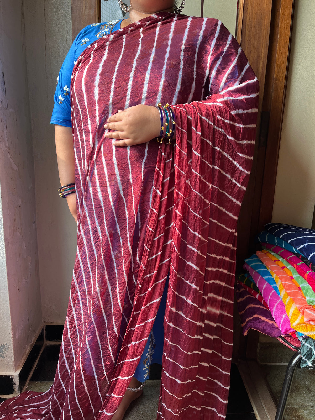 MAROON Lehariya Saree