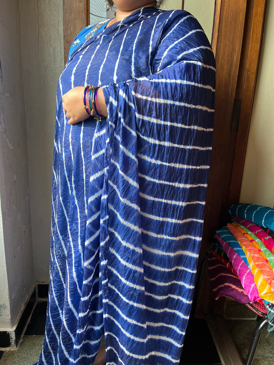 INDIGO BLUE Lehariya Saree
