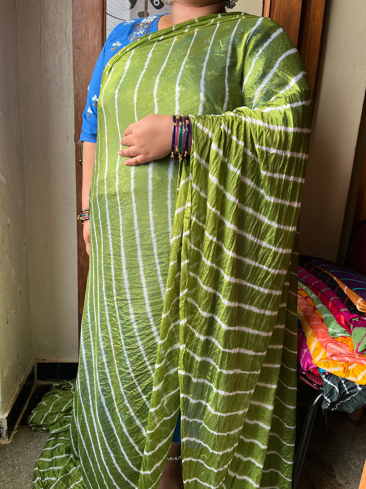 MEHNDI GREEN Lehariya Saree