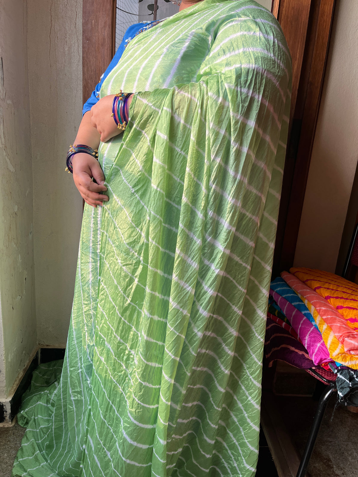 PISTA GREEN Lehariya Saree
