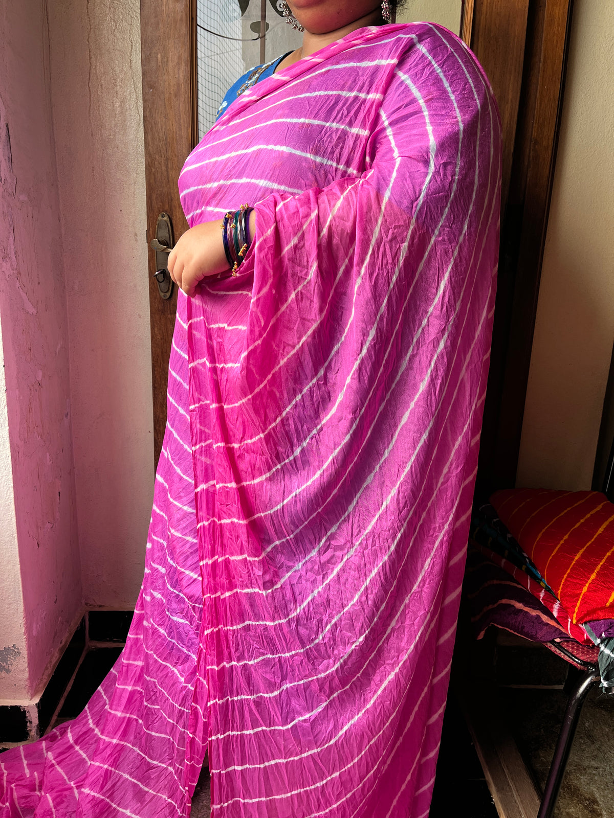 PINK Lehariya Saree