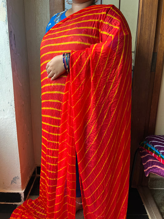 RED Lehariya Saree