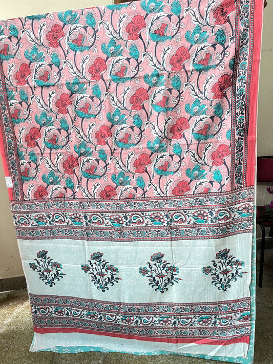 Mulmul Cotton Block Print Saree