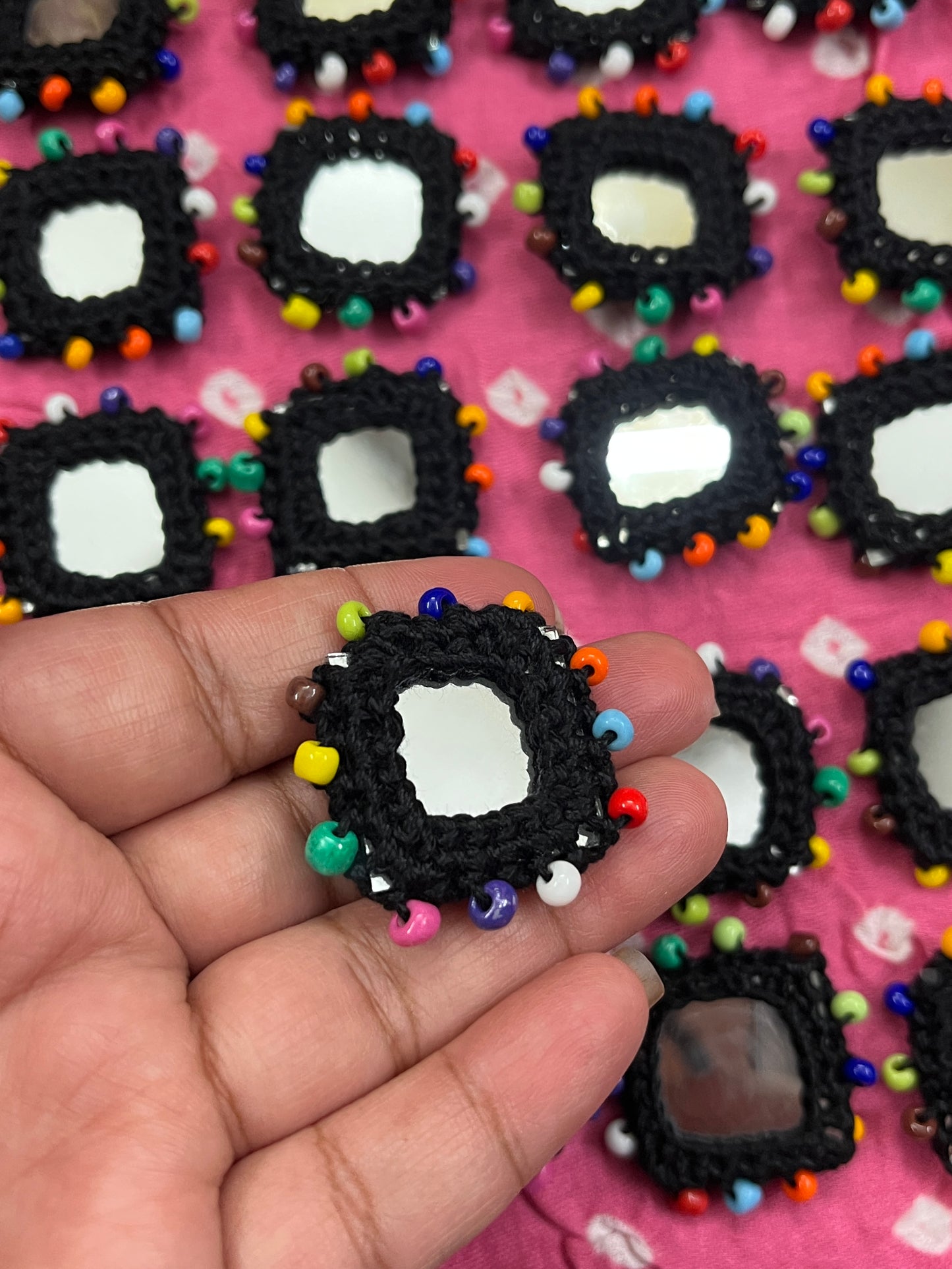 BLACK Beaded Mirror Buttons