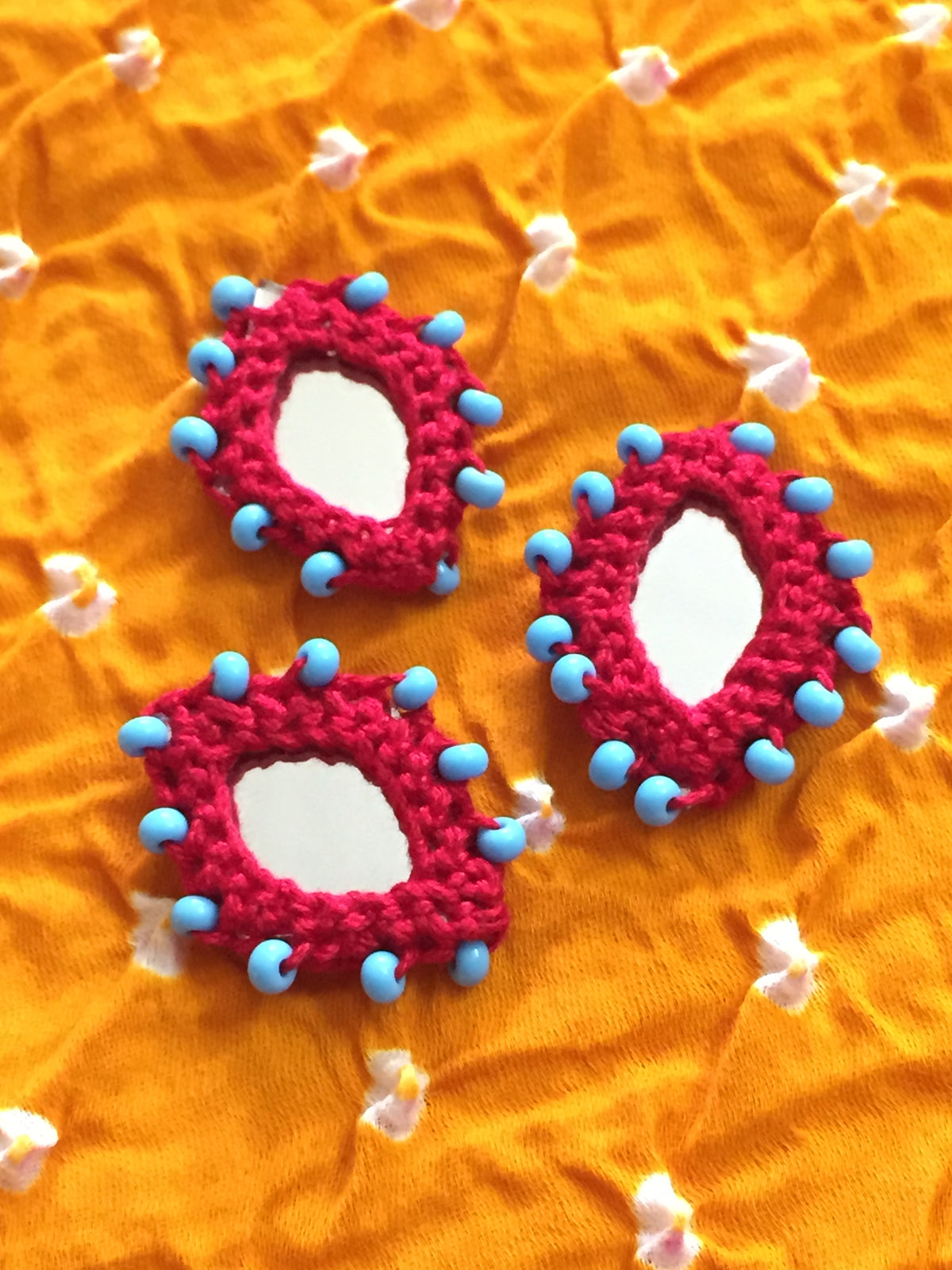 RED Beaded Mirror Buttons