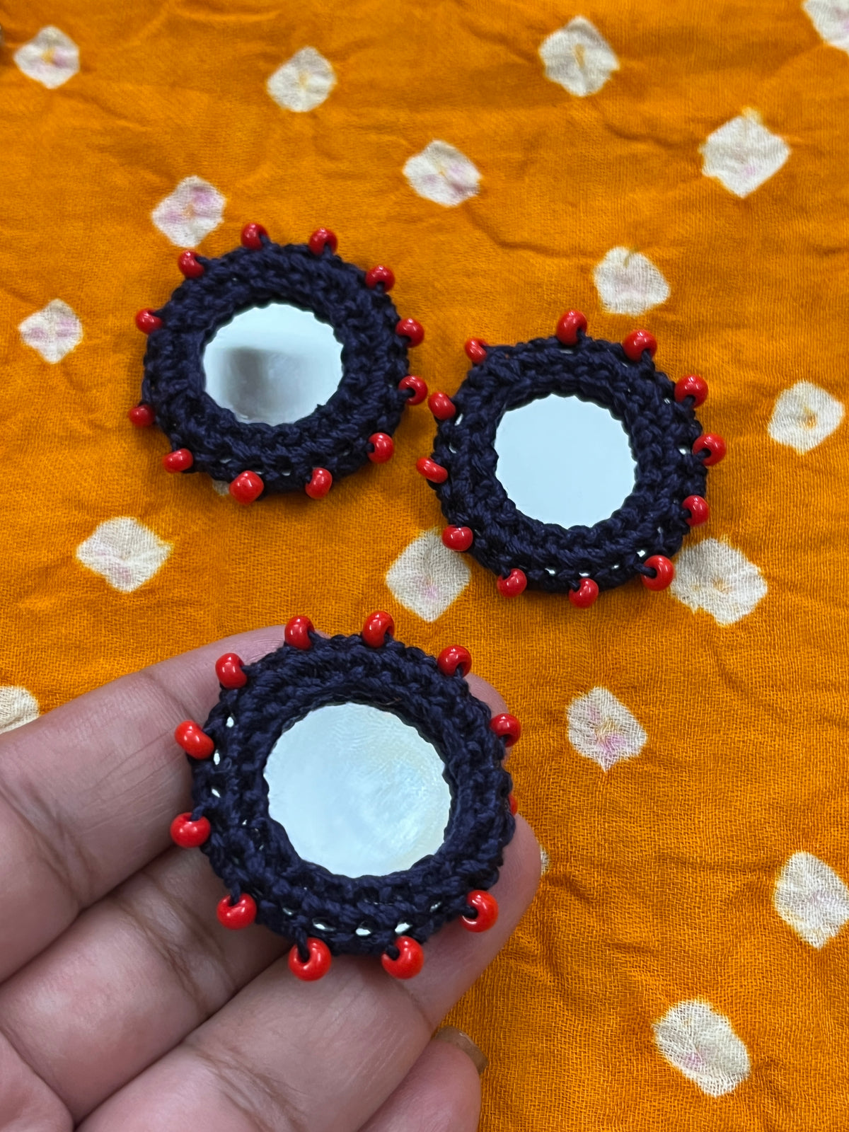 DARK NAVY BLUE Beaded Mirror Buttons