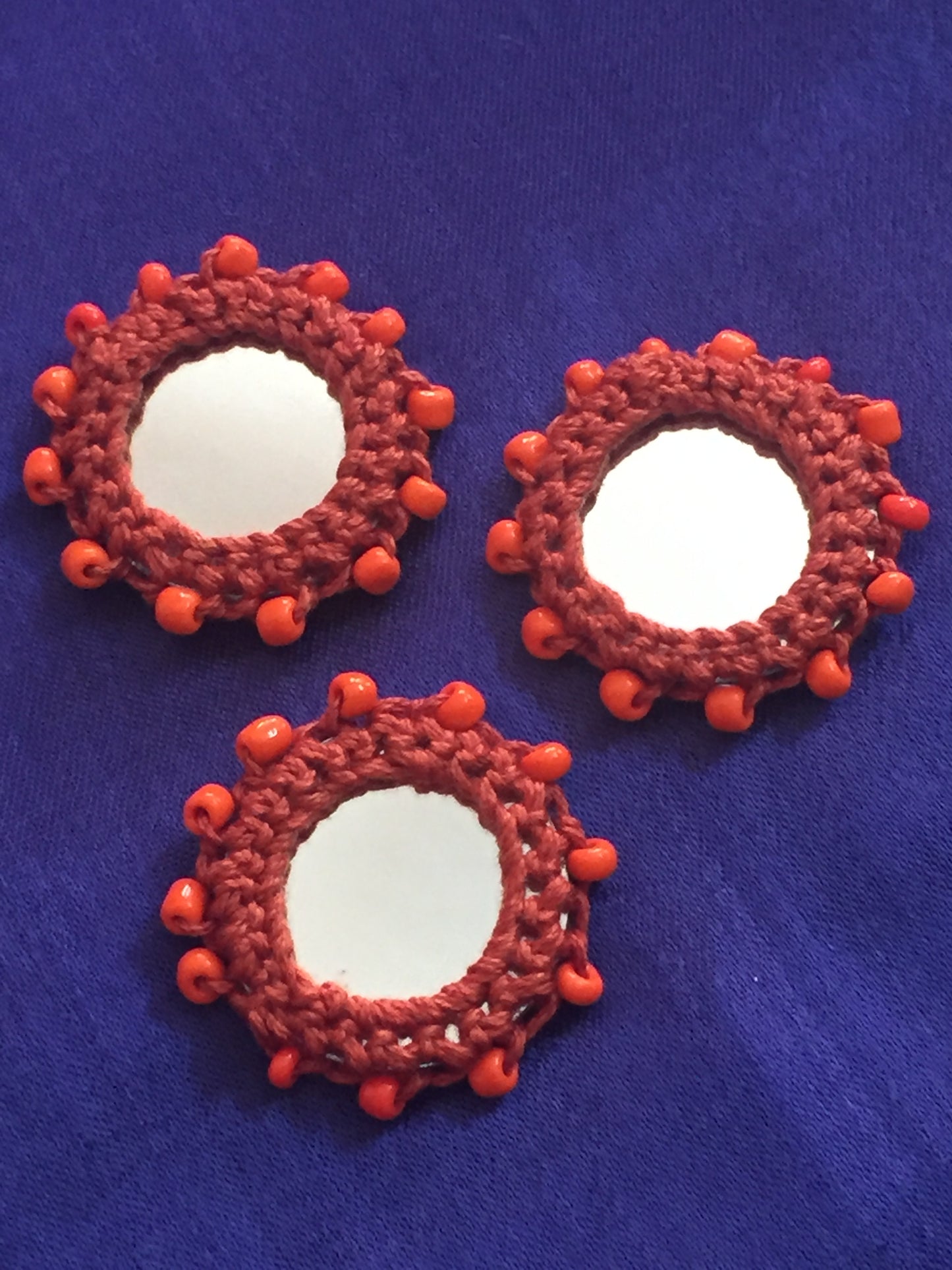 BROWN Beaded Mirror Buttons