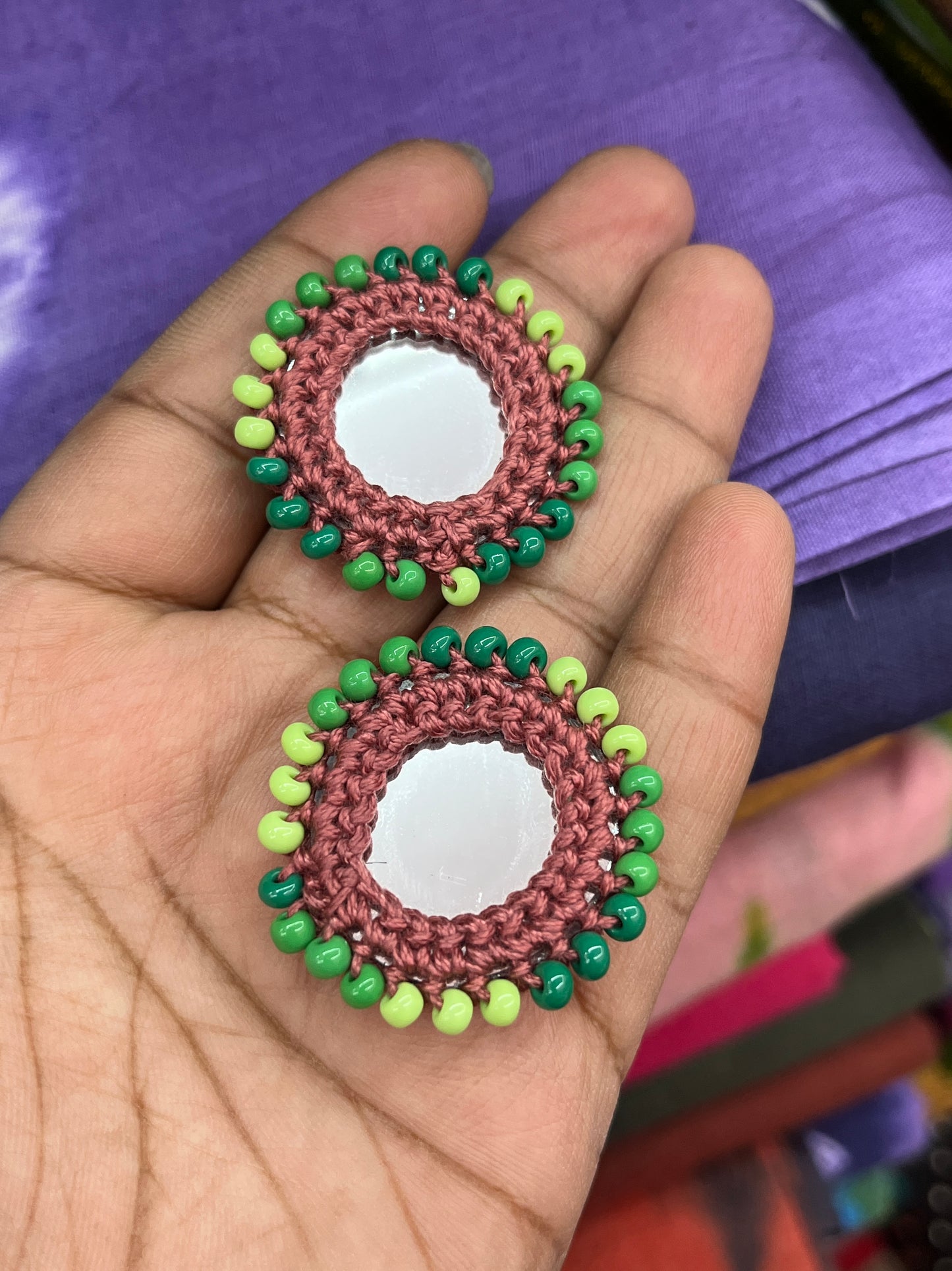 BROWN Beaded Mirror Buttons