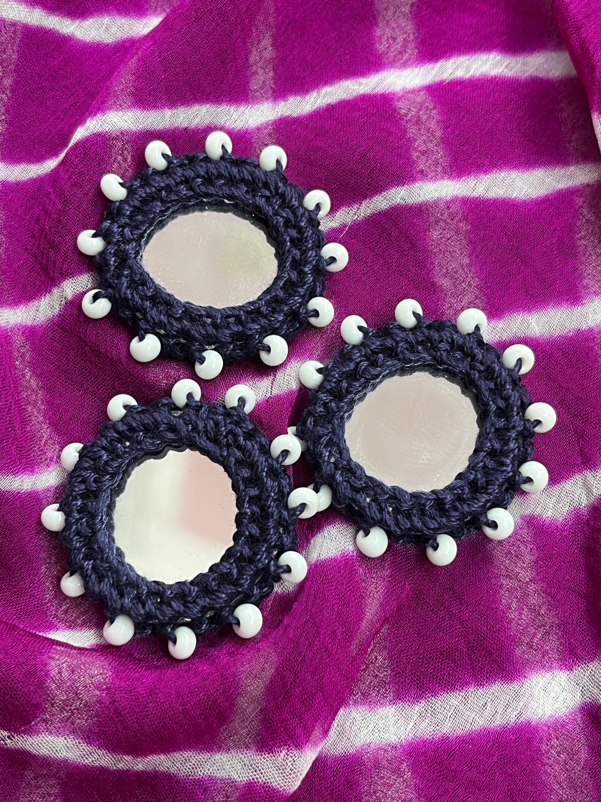DARK NAVY BLUE Beaded Mirror Buttons