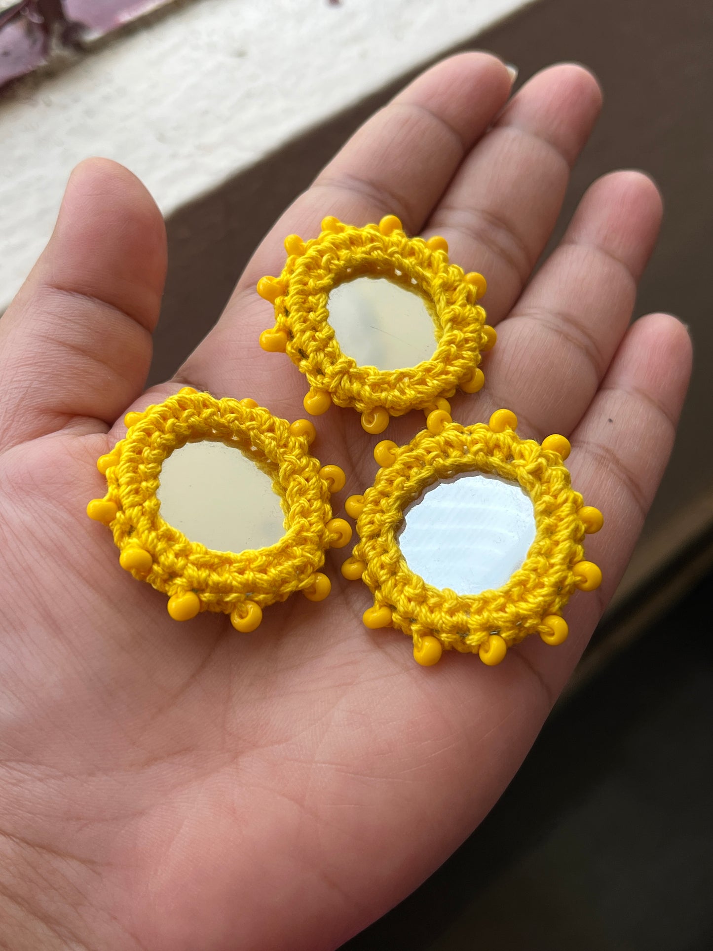 YELLOW Beaded Mirror Buttons