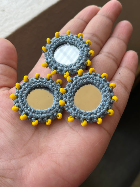 GREY Beaded Mirror Buttons