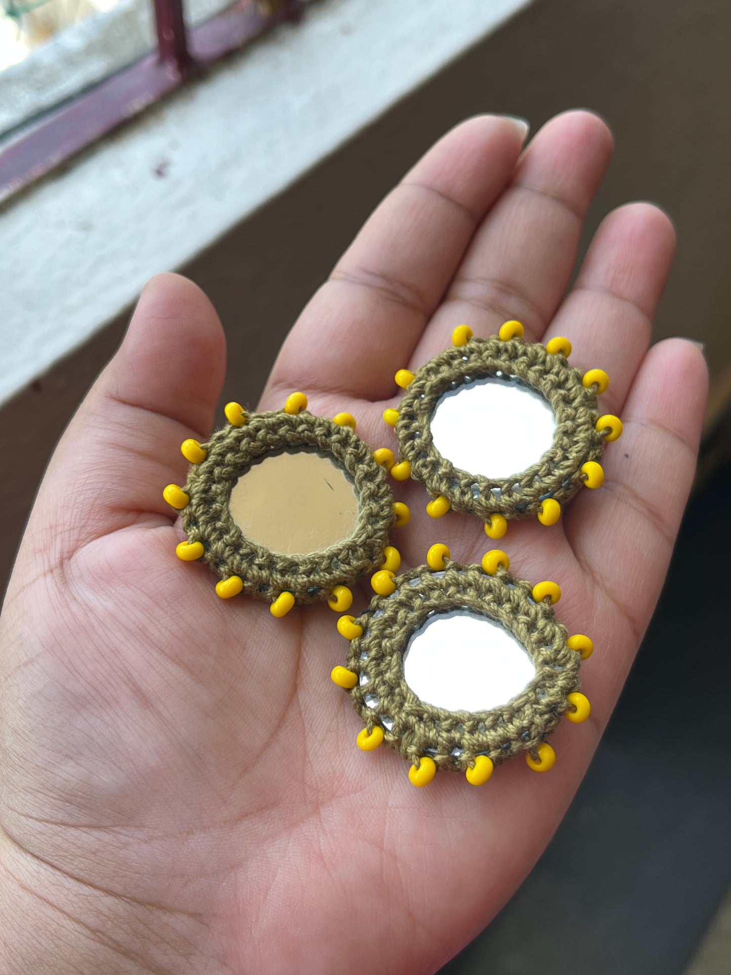 MEHNDI GREEN Beaded Mirror Buttons