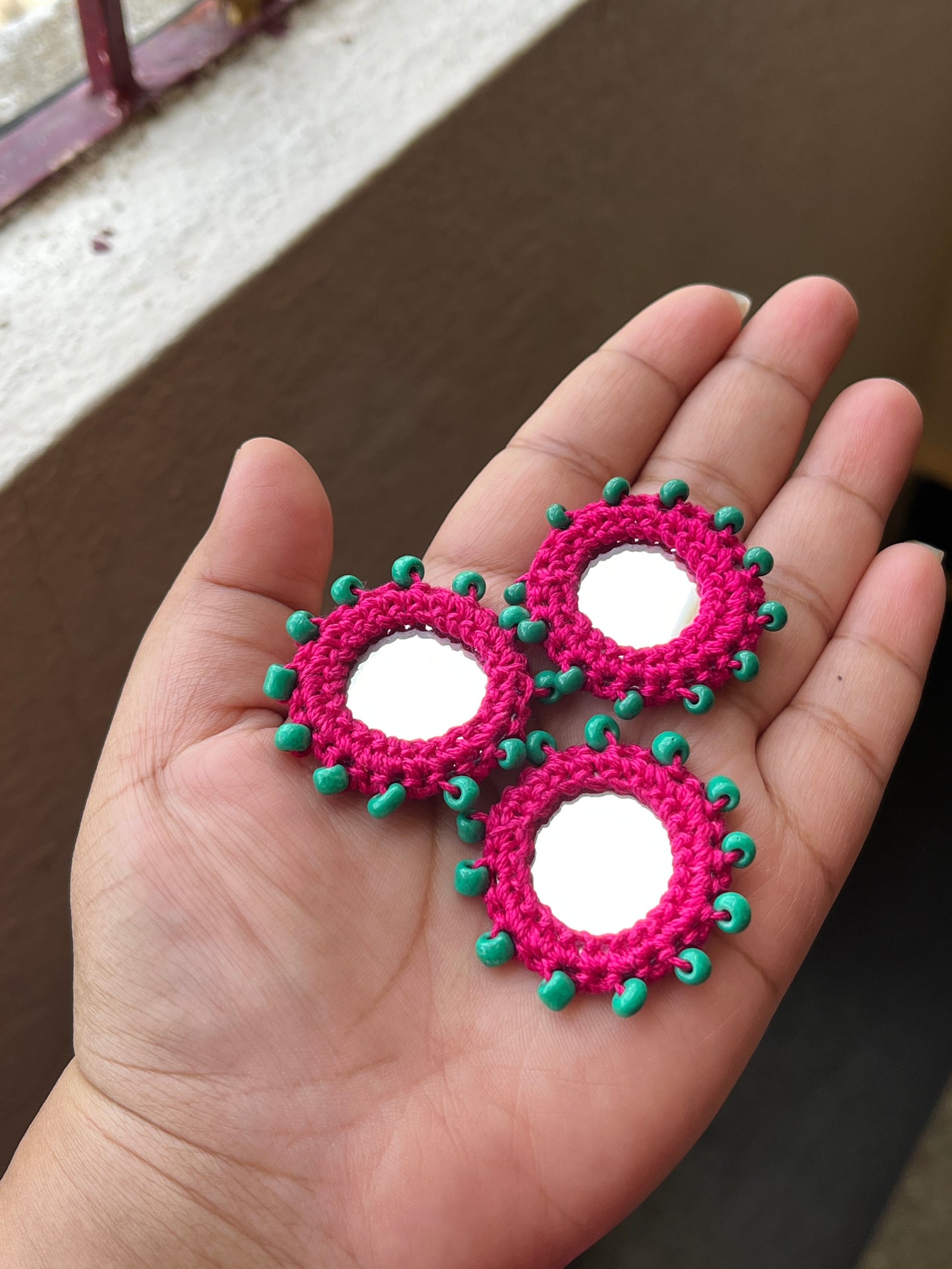 PINK Beaded Mirror Buttons