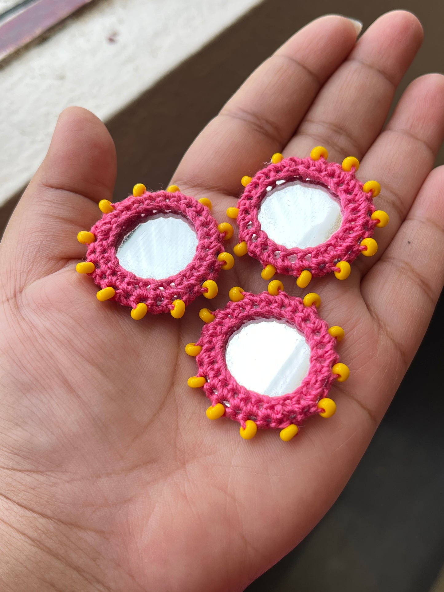 PINK Beaded Mirror Buttons