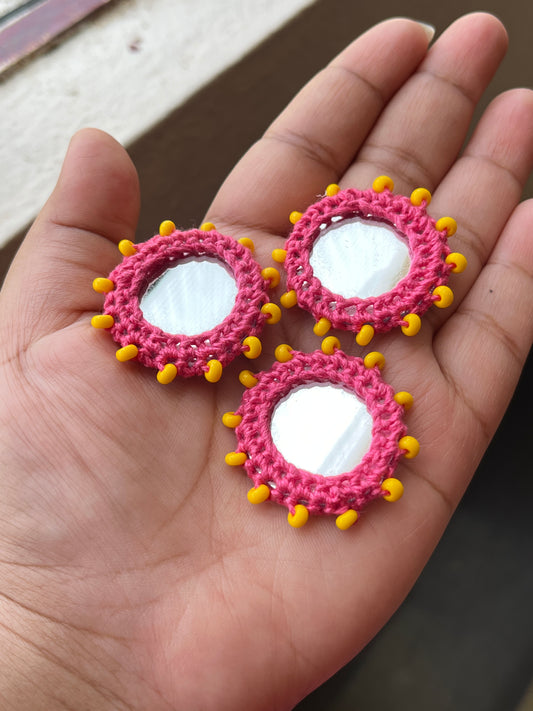PINK Beaded Mirror Buttons