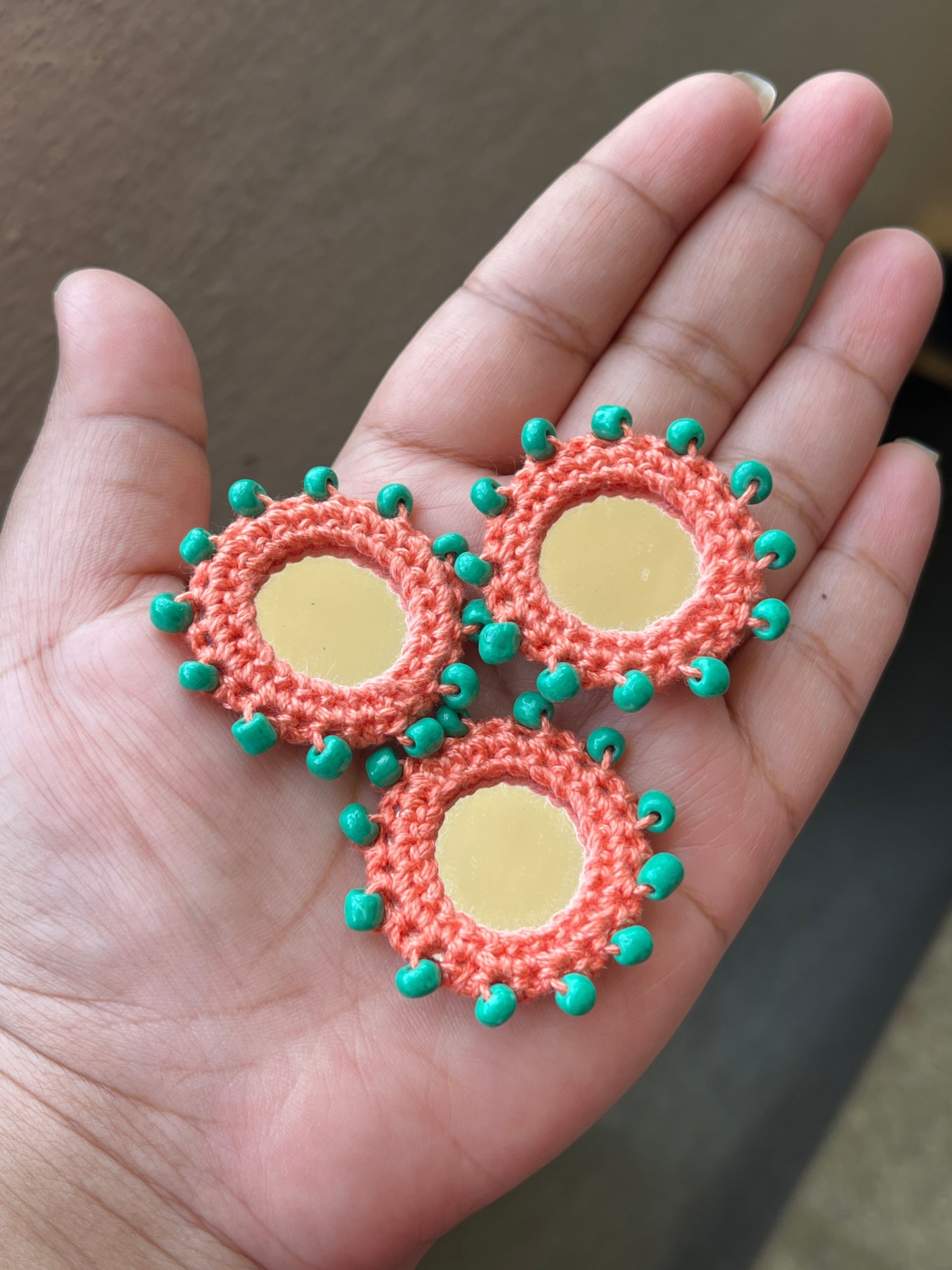 PEACH Beaded Mirror Buttons