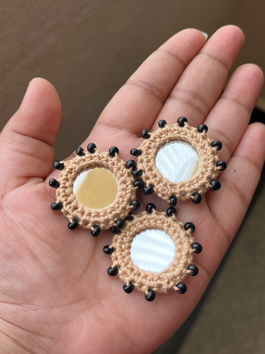 BEIGE Beaded Mirror Buttons