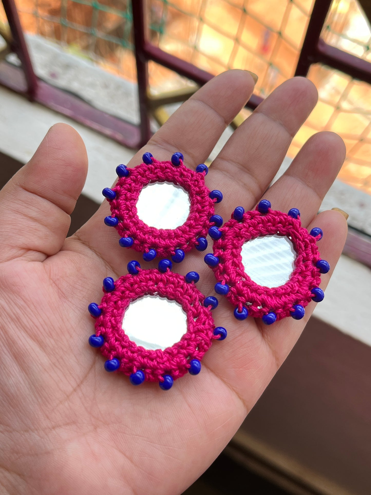 RANI PINK Beaded Mirror Buttons