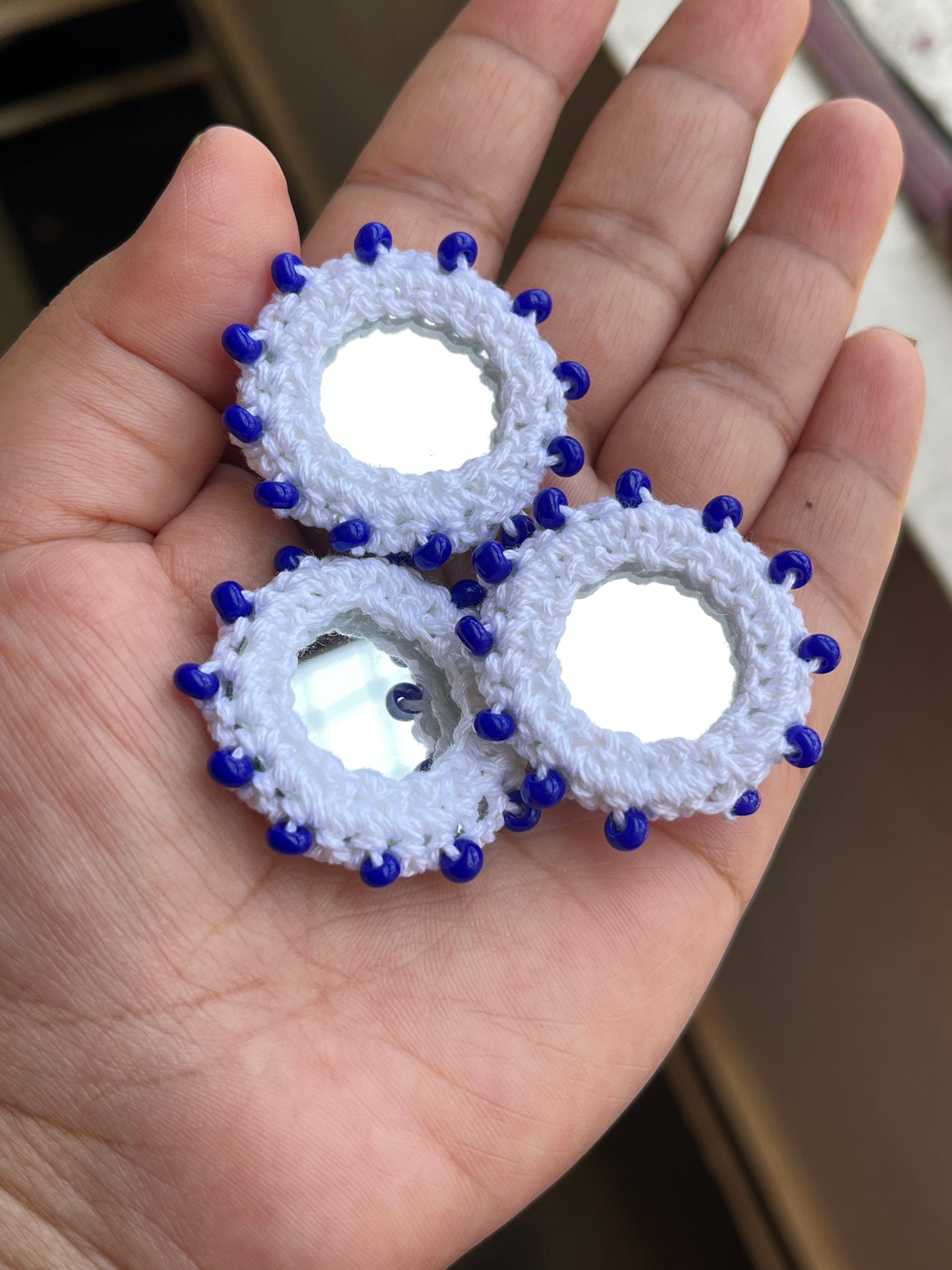 WHITE Beaded Mirror Buttons