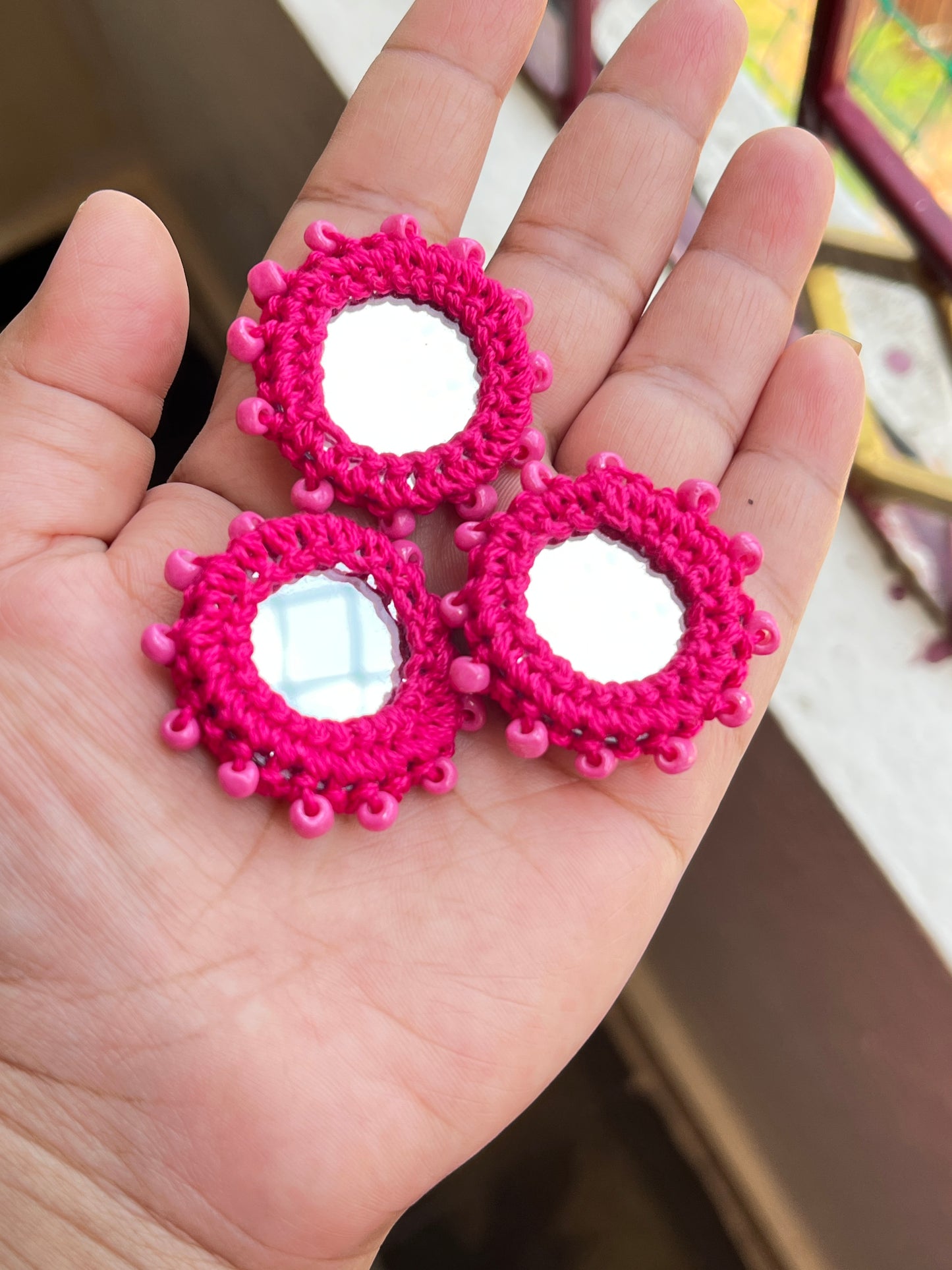 RANI PINK Beaded Mirror Buttons