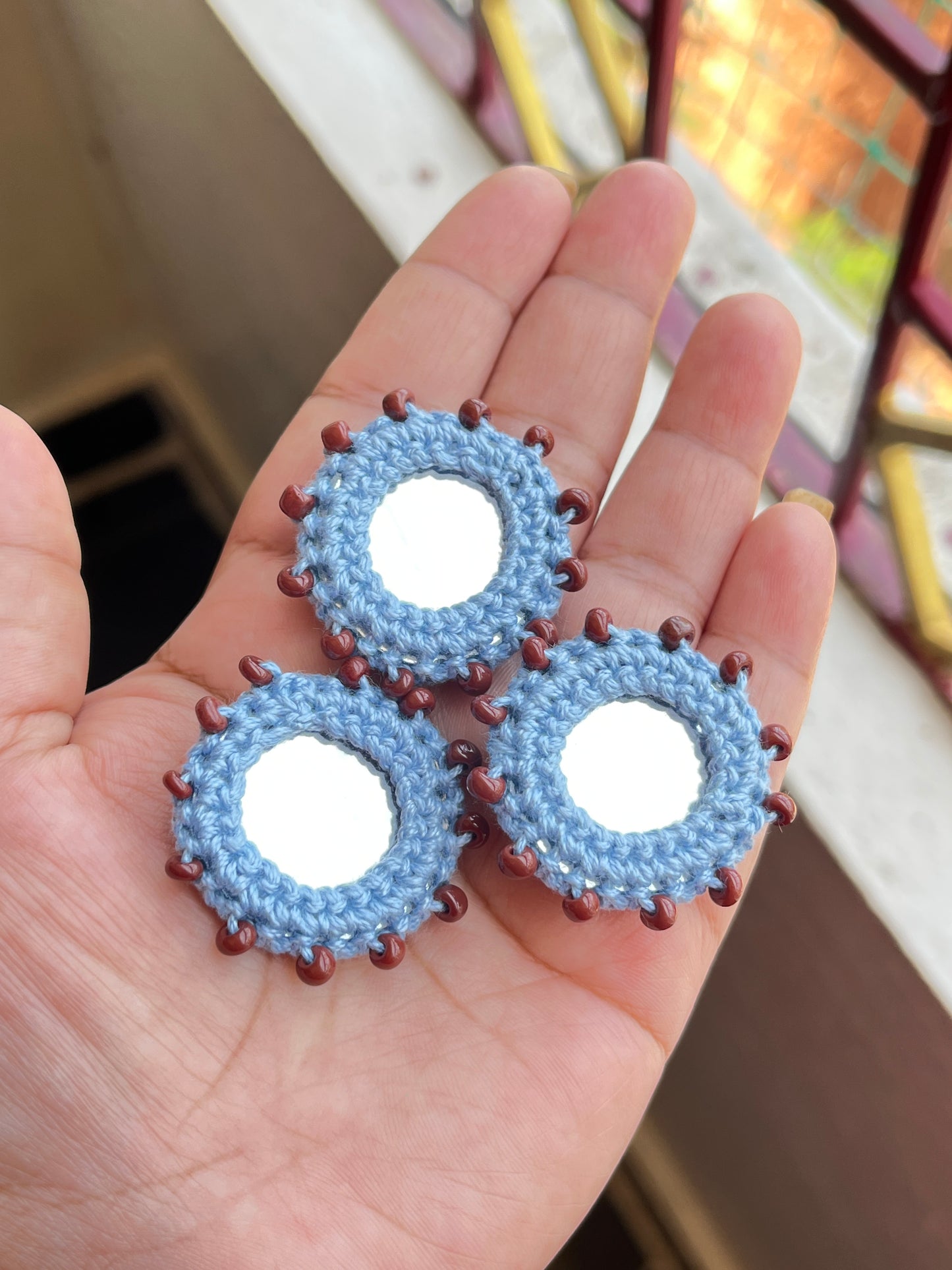 ENGLISH BLUE Beaded Mirror Buttons