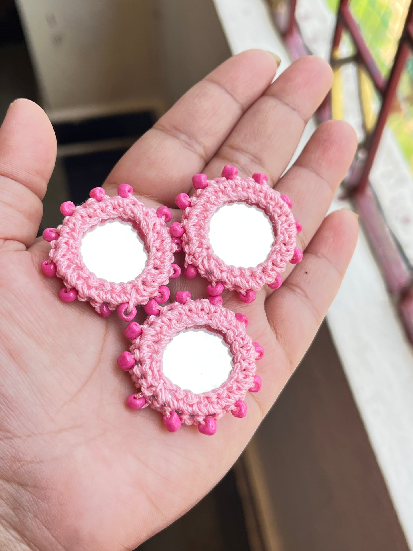 LIGHT PINK Beaded Mirror Buttons