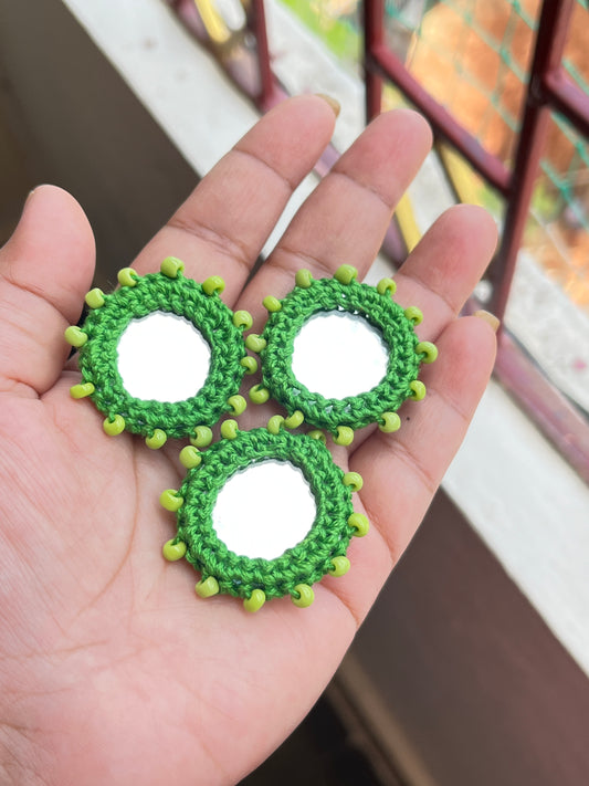 GREEN Beaded Mirror Buttons