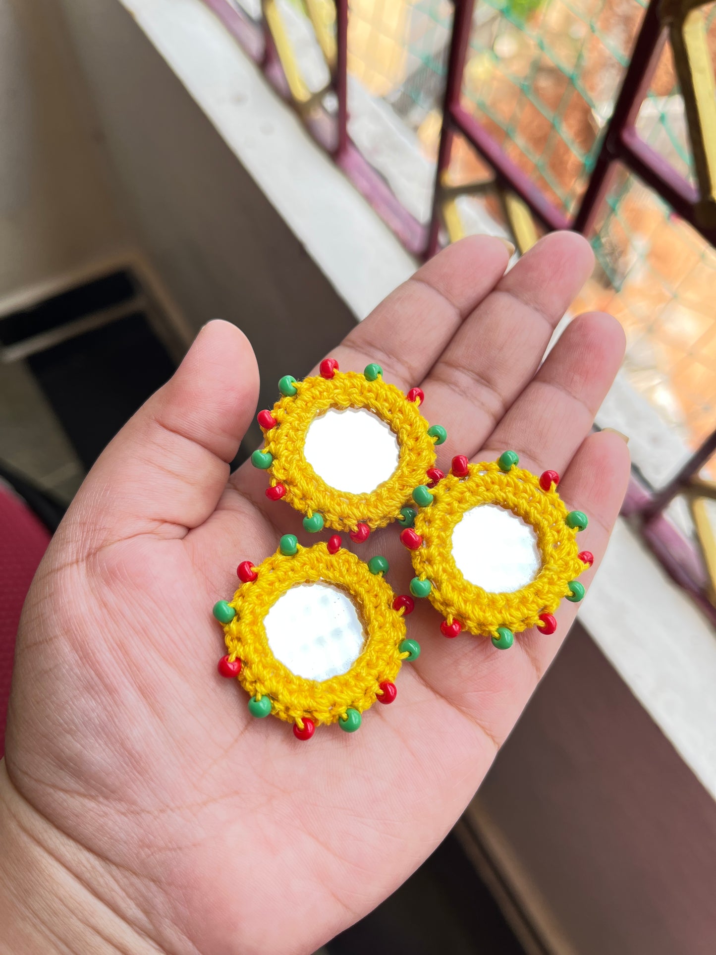 YELLOW Beaded Mirror Buttons