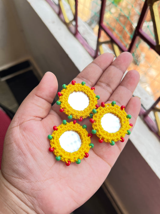 YELLOW Beaded Mirror Buttons
