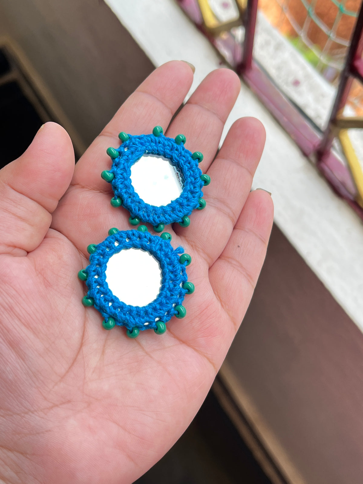 ROYAL BLUE Beaded Mirror Buttons
