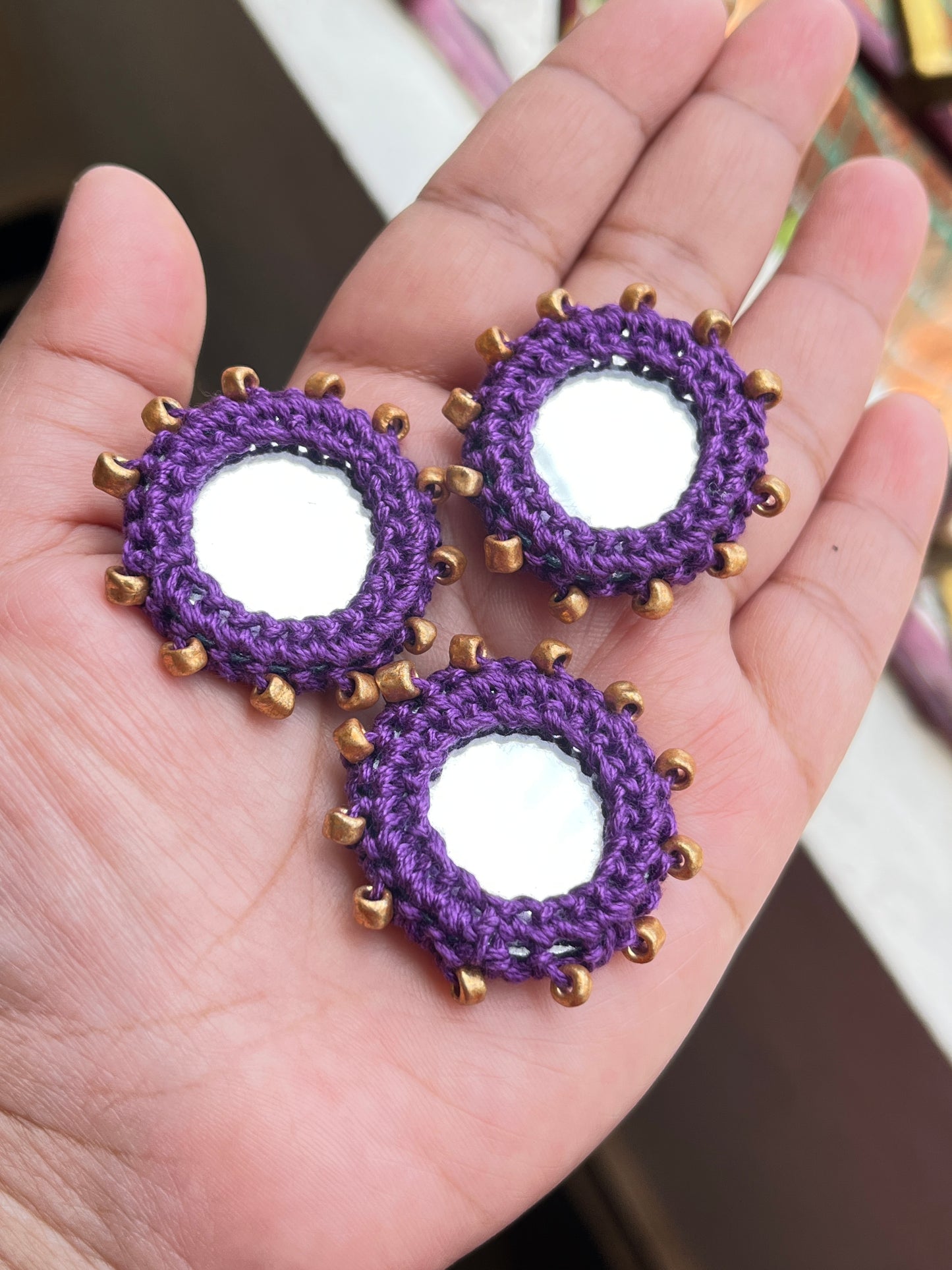 PURPLE Beaded Mirror Buttons