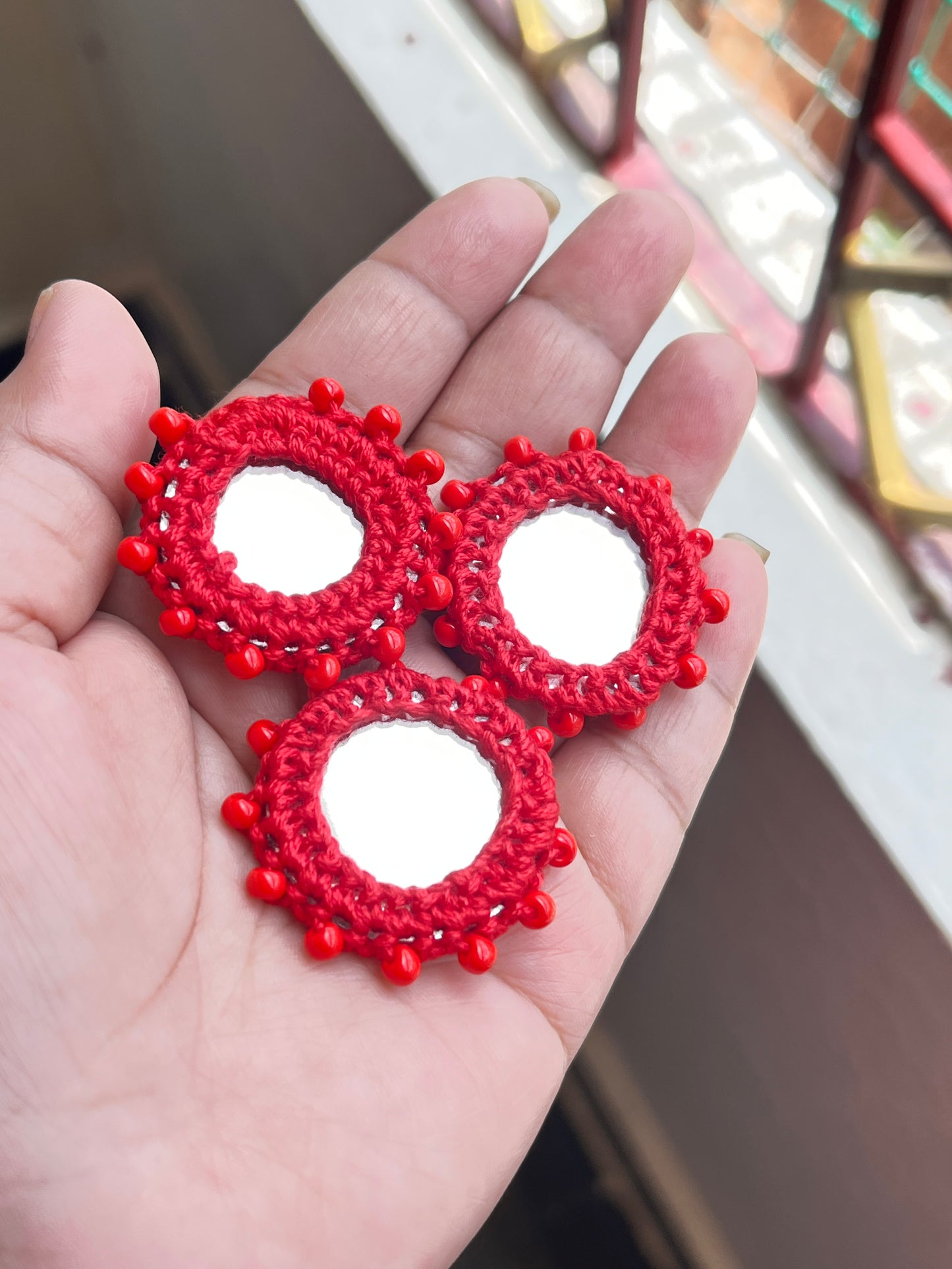 RED Beaded Mirror Buttons