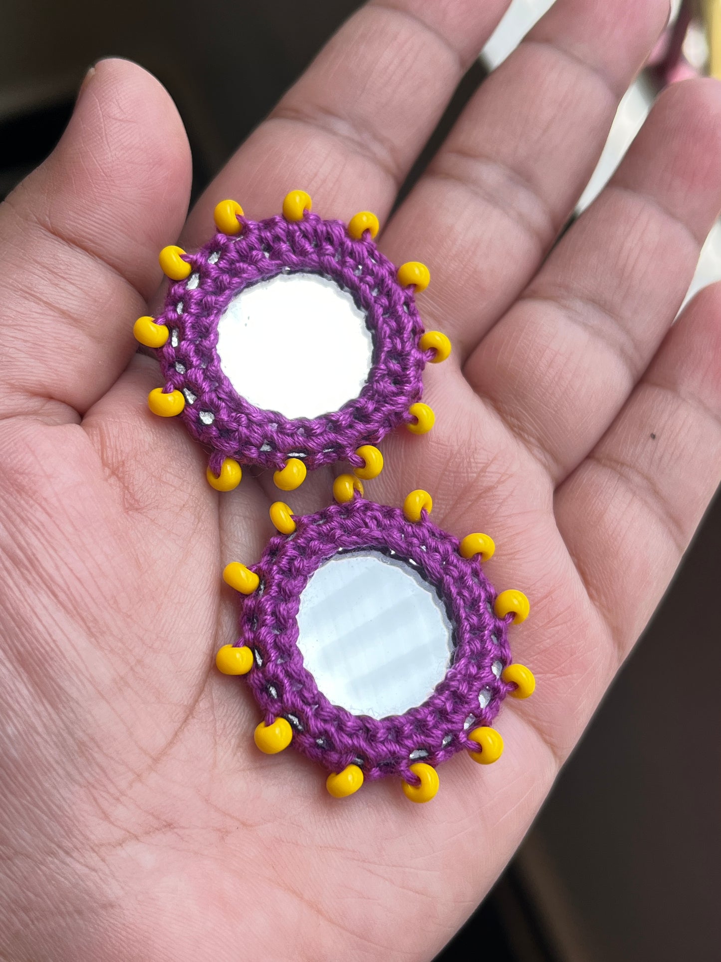 PURPLE Beaded Mirror Buttons