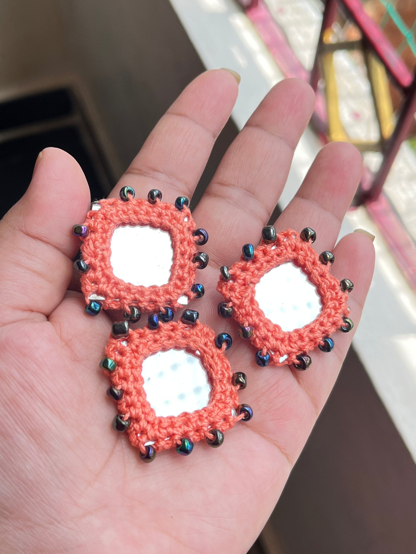 PEACH Beaded Mirror Buttons