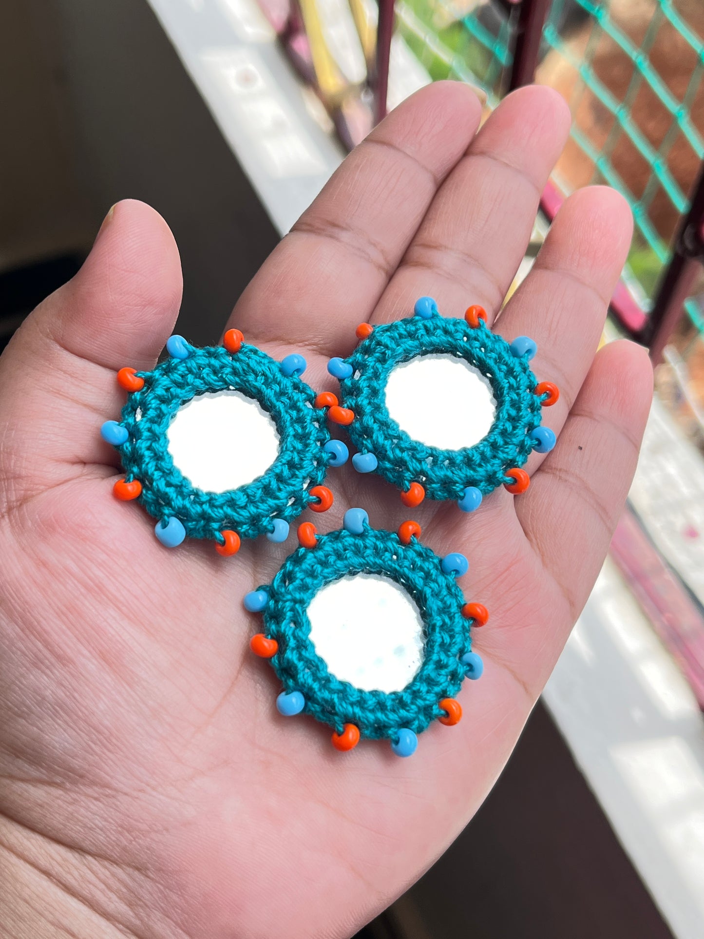 RAMA GREEN Beaded Mirror Buttons