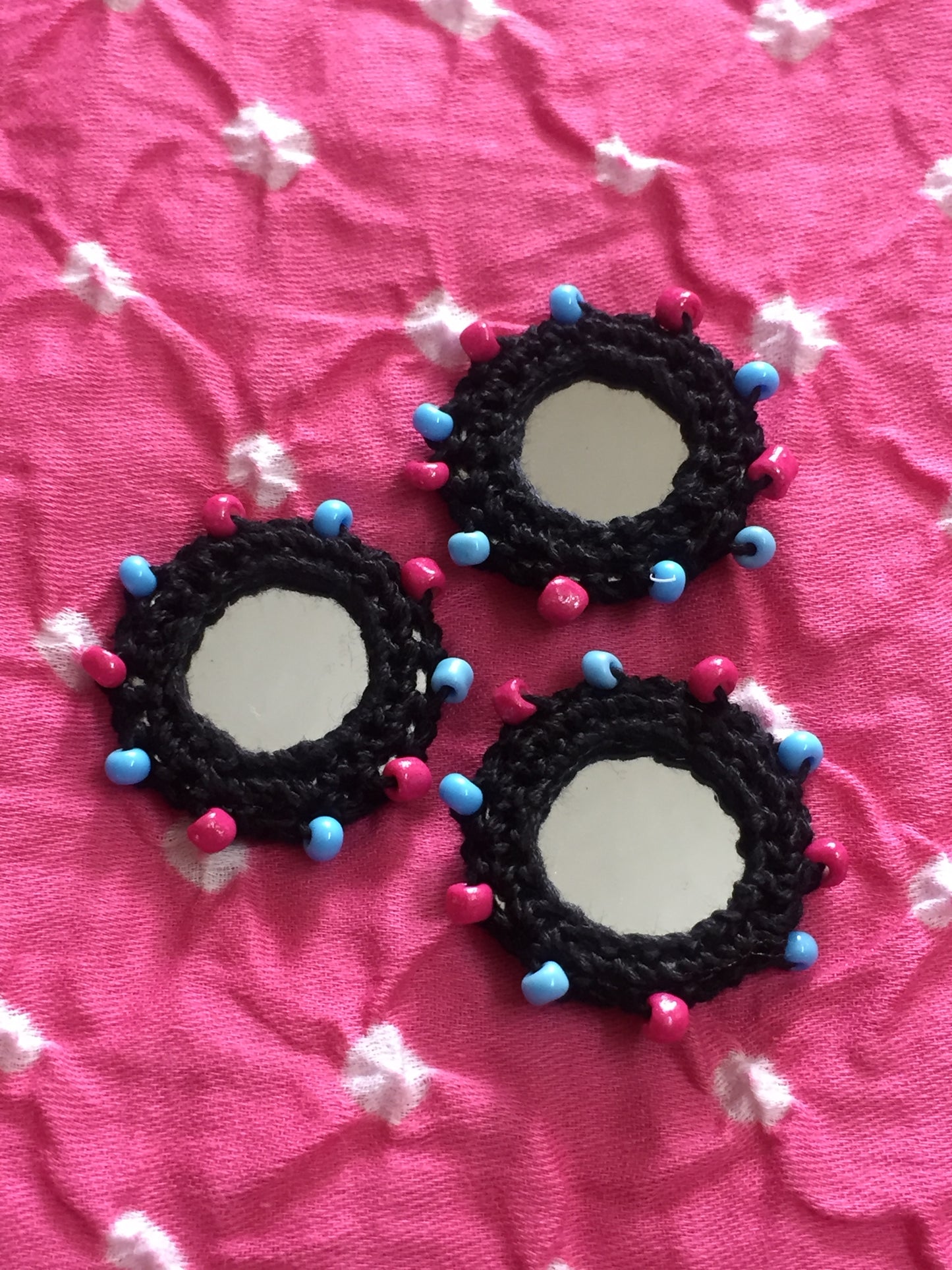 BLACK Beaded Mirror Buttons