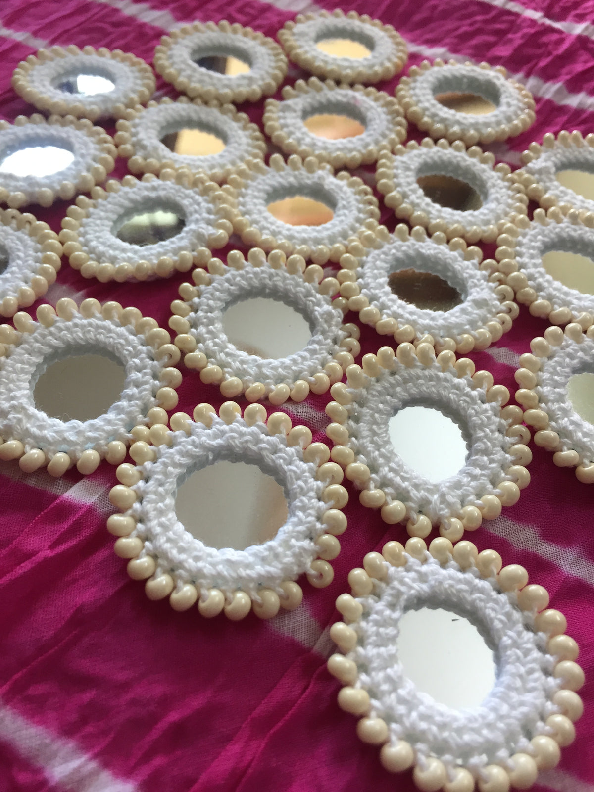 WHITE Beaded Mirror Buttons