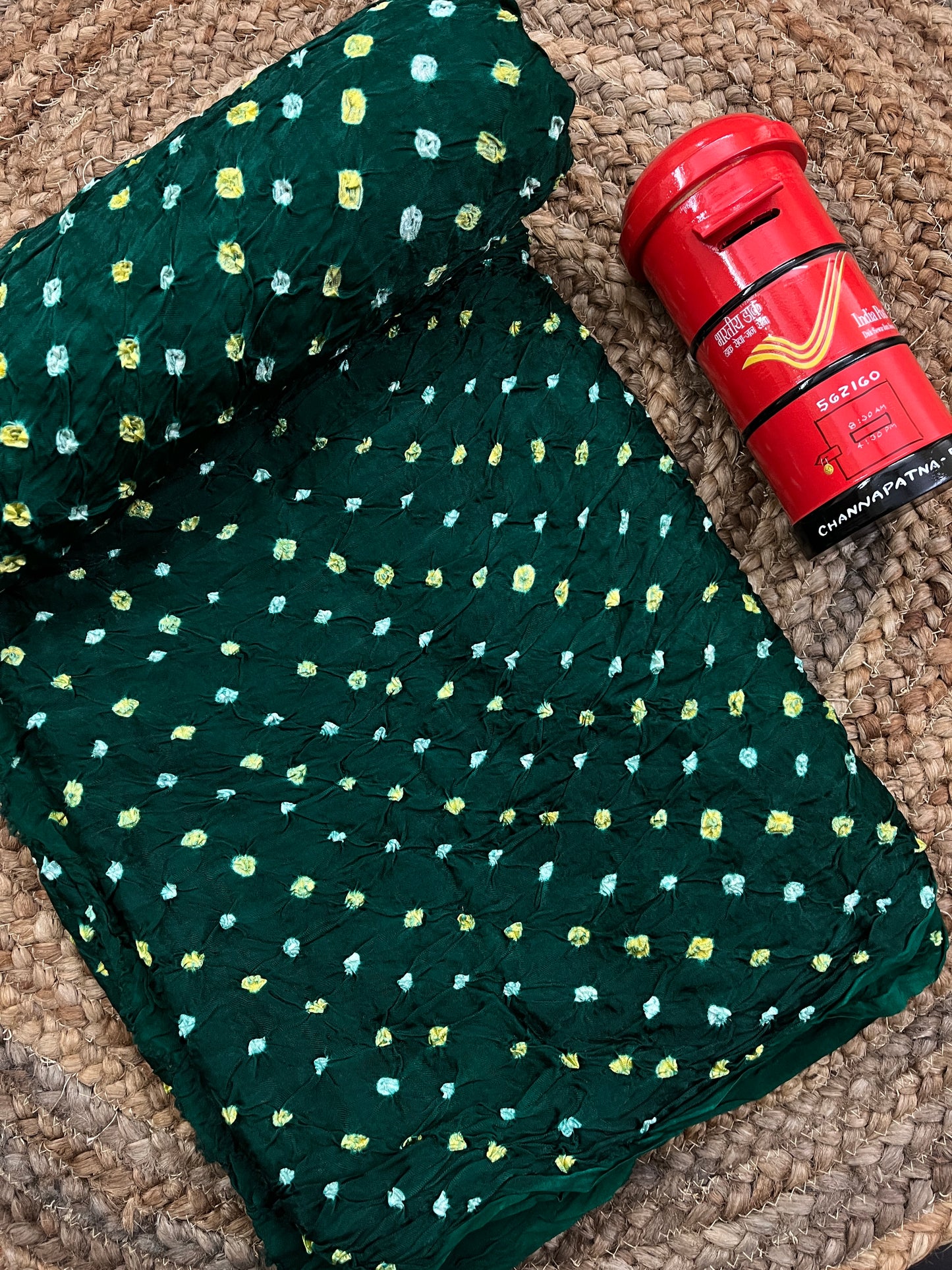 BOTTLE GREEN Modal Silk Bandhani Fabric